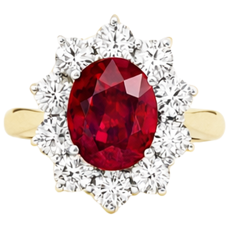 Bague Rubis Naturel Taille Ronde 5 Ct Avec Diamants Naturels Extraits des Mines ( et non cultivés en laboratoire ) Or 14K