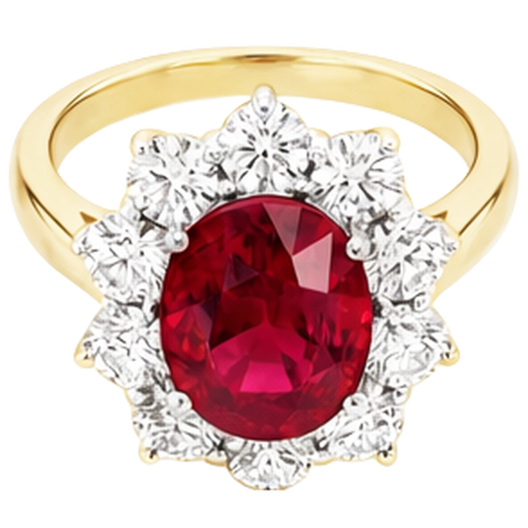 Bague Rubis Naturel Taille Ronde 5 Ct Avec Diamants Naturels Extraits des Mines ( et non cultivés en laboratoire ) Or 14K