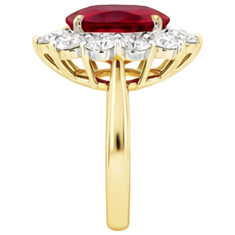 Bague Rubis Naturel Taille Ronde 5 Ct Avec Diamants Naturels Extraits des Mines ( et non cultivés en laboratoire ) Or 14K