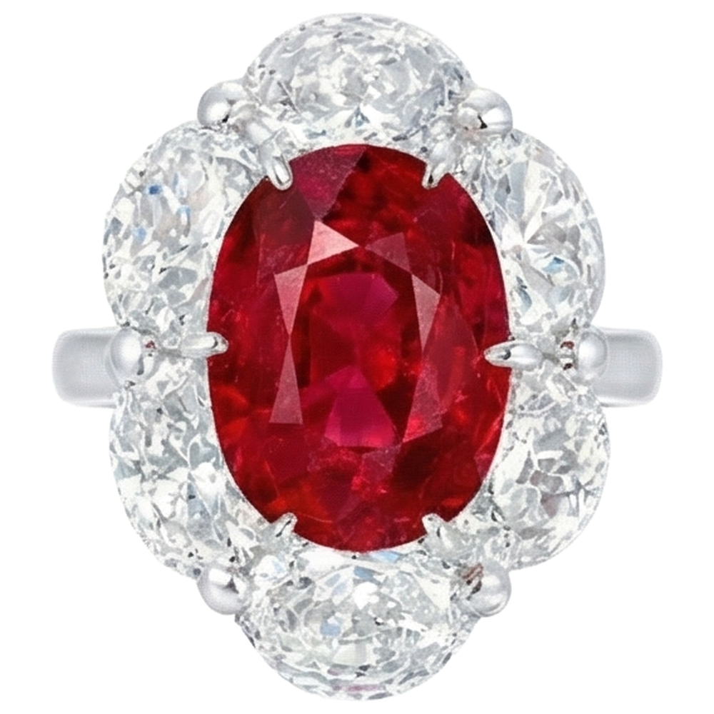Bague Rubis Ovale 3.60 Ct Avec Diamants Naturels Extraits des Mines ( et non cultivés en laboratoire ) Ovales Nouveau