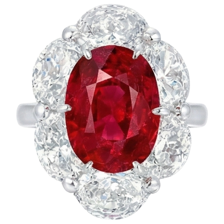 Bague Rubis Ovale 3.60 Ct Avec Diamants Naturels Extraits des Mines ( et non cultivés en laboratoire ) Ovales Nouveau