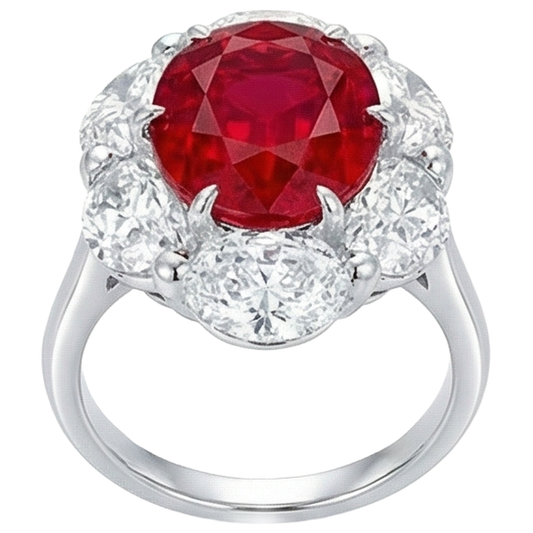 Bague Rubis Ovale 3.60 Ct Avec Diamants Naturels Extraits des Mines ( et non cultivés en laboratoire ) Ovales Nouveau
