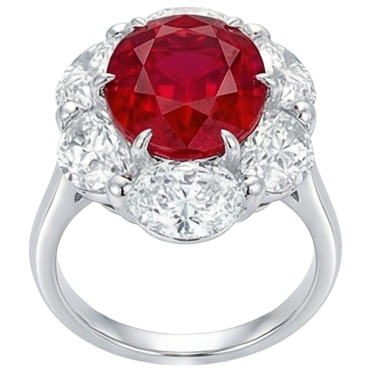 Bague Rubis Ovale 3.60 Ct Avec Diamants Naturels Extraits des Mines ( et non cultivés en laboratoire ) Ovales Nouveau