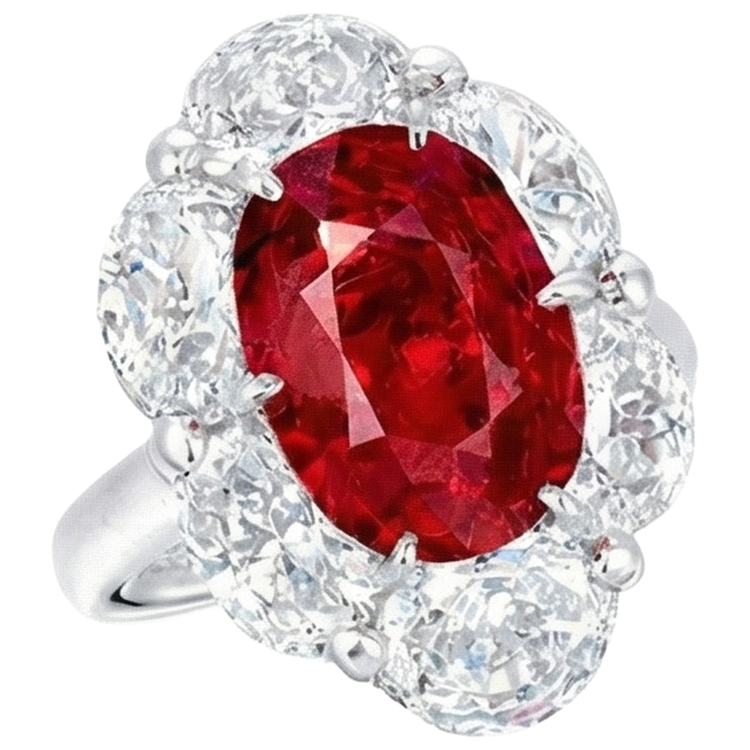 Bague Rubis Ovale 3.60 Ct Avec Diamants Naturels Extraits des Mines ( et non cultivés en laboratoire ) Ovales Nouveau
