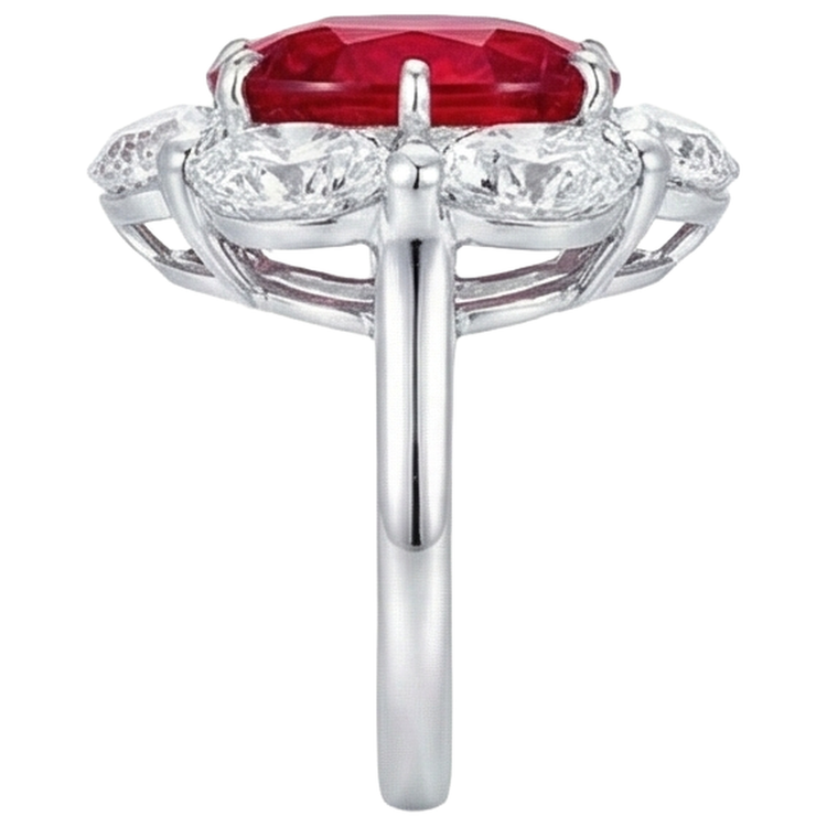 Bague Rubis Ovale 3.60 Ct Avec Diamants Naturels Extraits des Mines ( et non cultivés en laboratoire ) Ovales Nouveau
