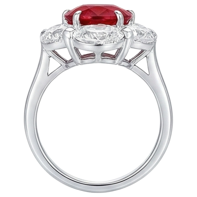 Bague Rubis Ovale 3.60 Ct Avec Diamants Naturels Extraits des Mines ( et non cultivés en laboratoire ) Ovales Nouveau