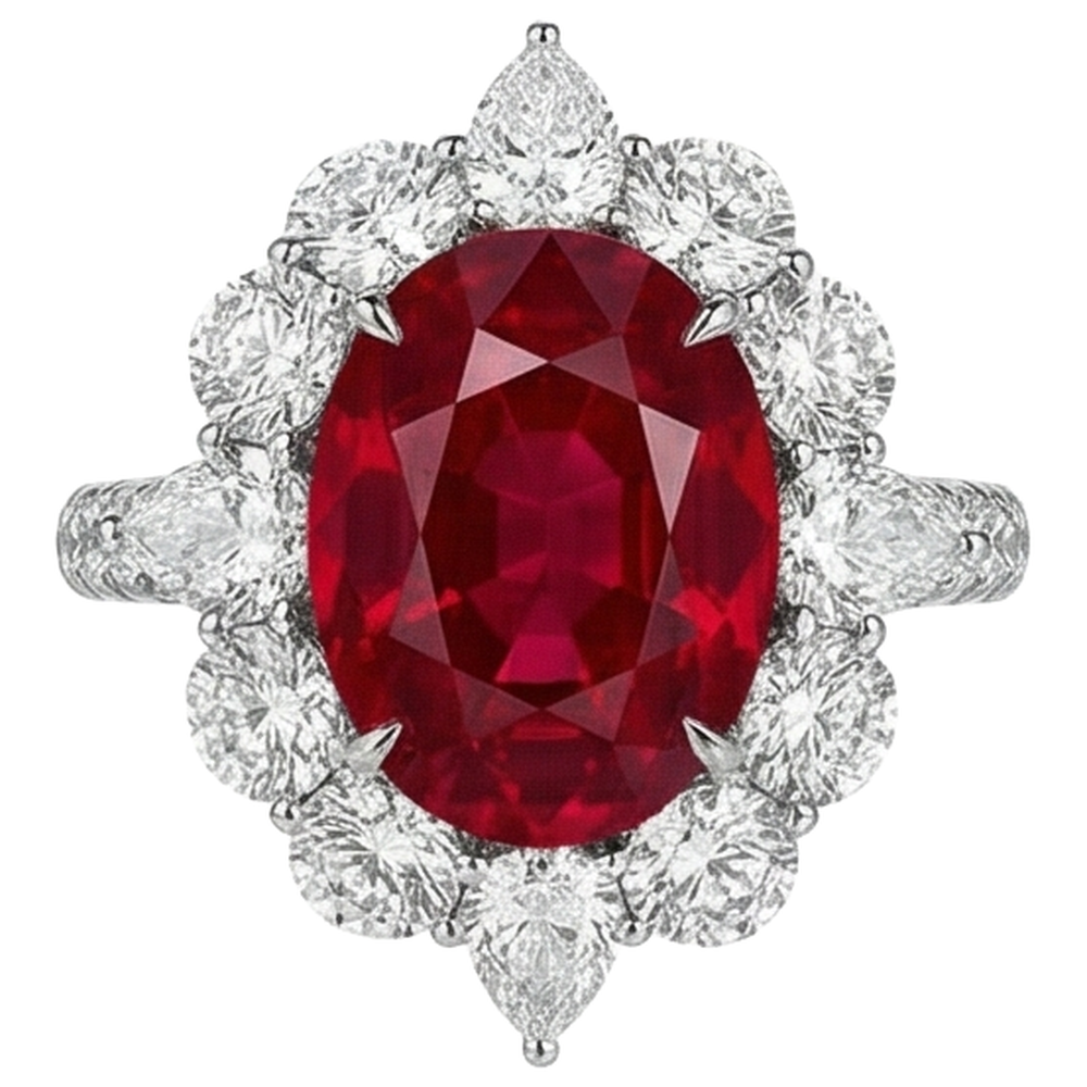 naturel oval rubis 4.50carats bague vue de face