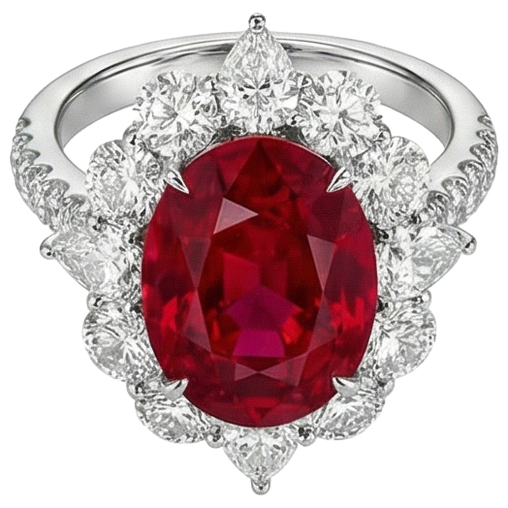 naturel oval rubis 4.50carats bague angle de côté
