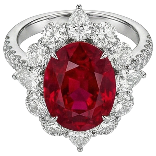 naturel oval rubis 4.50carats bague angle de côté