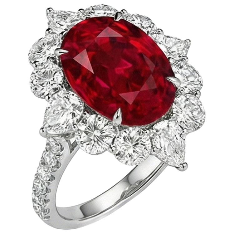 naturel oval rubis 4.50carats bague détail rapproché