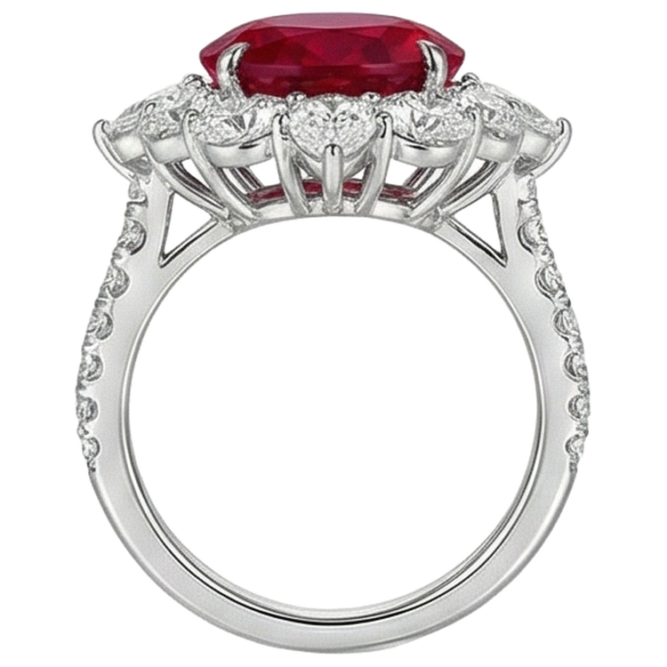 naturel oval rubis 4.50carats bague vue de profil