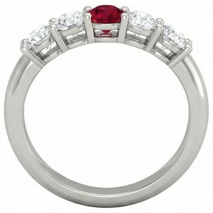 Bague Rubis Rond Et Diamant Naturels Extraits des Mines ( et non cultivés en laboratoire ) 1.50 Carats Or Blanc 14K Bijoux