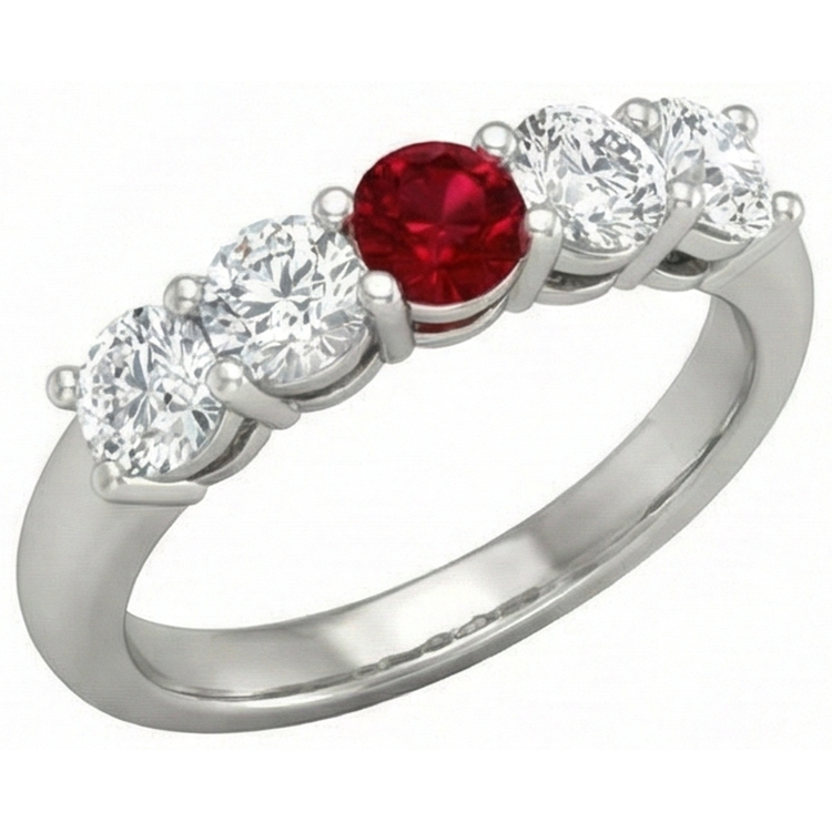Bague Rubis Rond Et Diamant Naturels Extraits des Mines ( et non cultivés en laboratoire ) 1.50 Carats Or Blanc 14K Bijoux