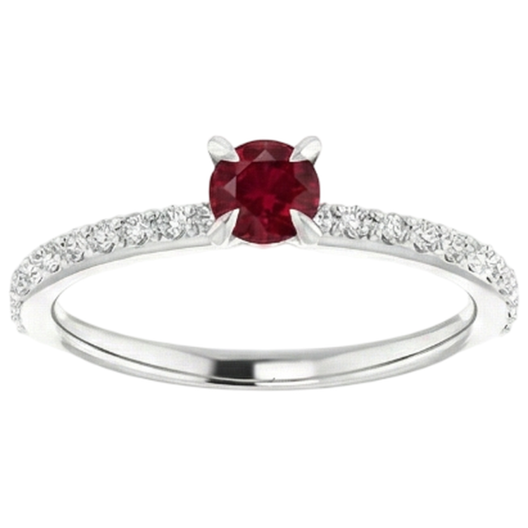 Bague Rubis Rond Et Diamants Naturels Extraits des Mines ( et non cultivés en laboratoire ) 0.95 Carat