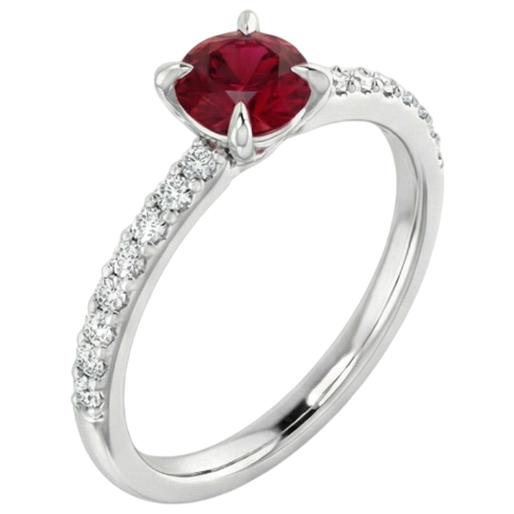 Bague Rubis Rond Et Diamants Naturels Extraits des Mines ( et non cultivés en laboratoire ) 0.95 Carat