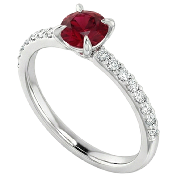 Bague Rubis Rond Et Diamants Naturels Extraits des Mines ( et non cultivés en laboratoire ) 0.95 Carat