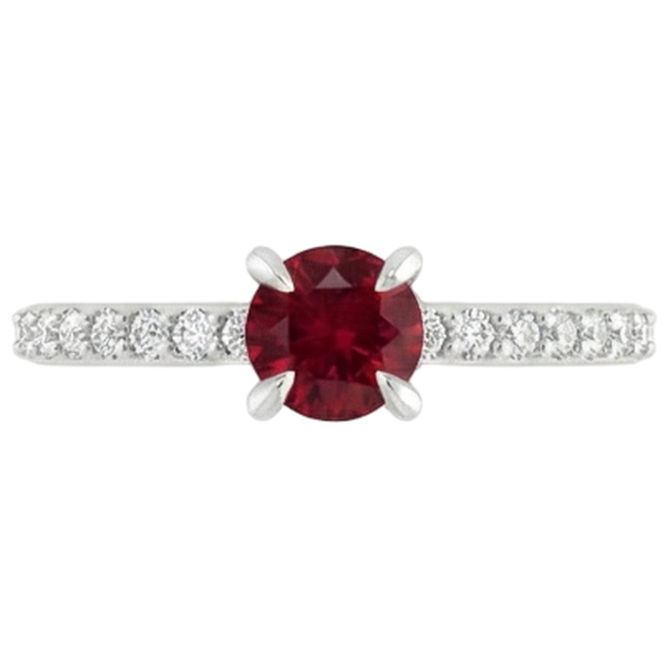 Bague Rubis Rond Et Diamants Naturels Extraits des Mines ( et non cultivés en laboratoire ) 0.95 Carat