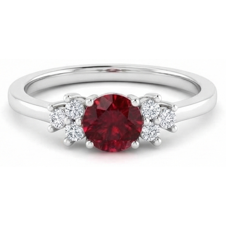 Bague Rubis Rond Rouge Et Diamant 1.50 Carats