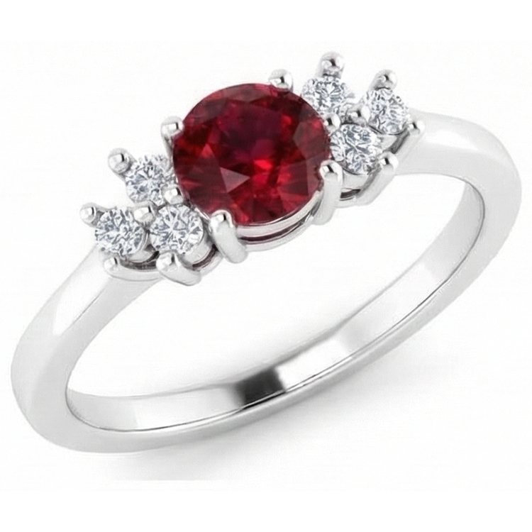 Bague Rubis Rond Rouge Et Diamant 1.50 Carats