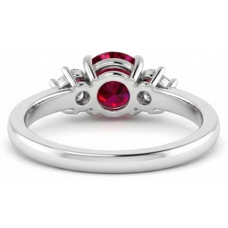 Bague Rubis Rond Rouge Et Diamant 1.50 Carats