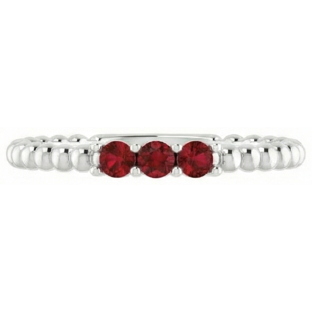 Bague Rubis Rond Trois Pierres 1.20 Carats Or Blanc 14K