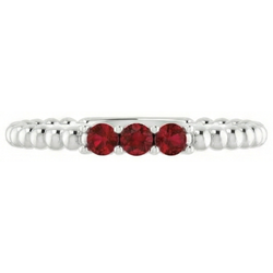Bague Rubis Rond Trois Pierres 1.20 Carats Or Blanc 14K