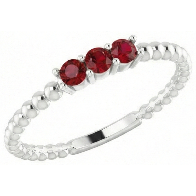 Bague Rubis Rond Trois Pierres 1.20 Carats Or Blanc 14K