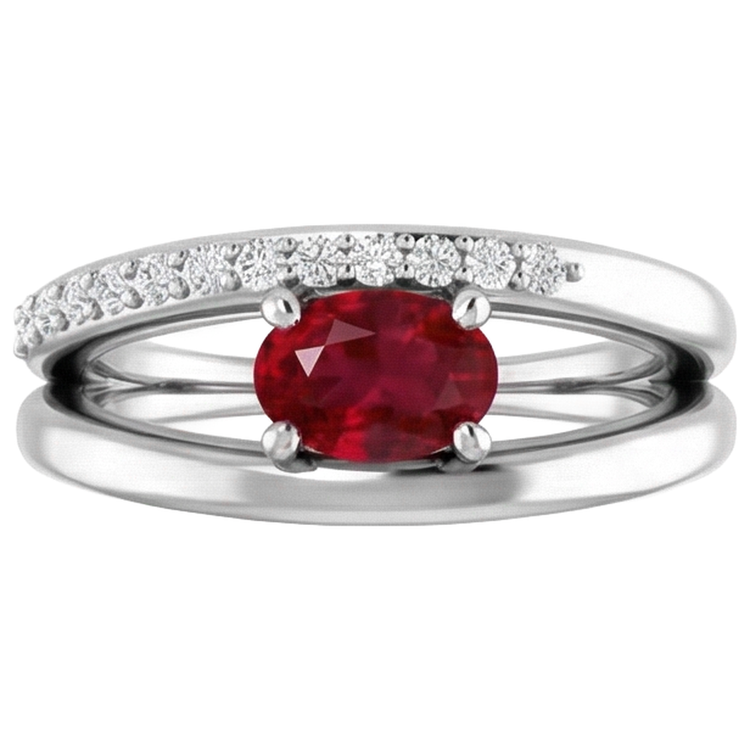 Bague Rubis Rouge 2 Carats Avec Diamants Or Blanc 14K