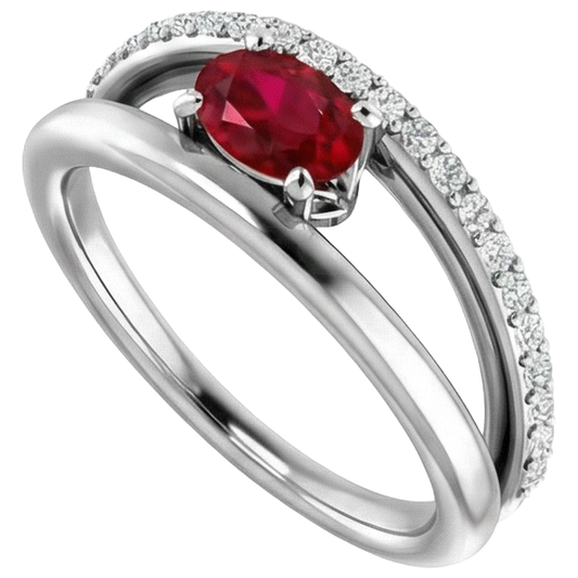 Bague Rubis Rouge 2 Carats Avec Diamants Or Blanc 14K