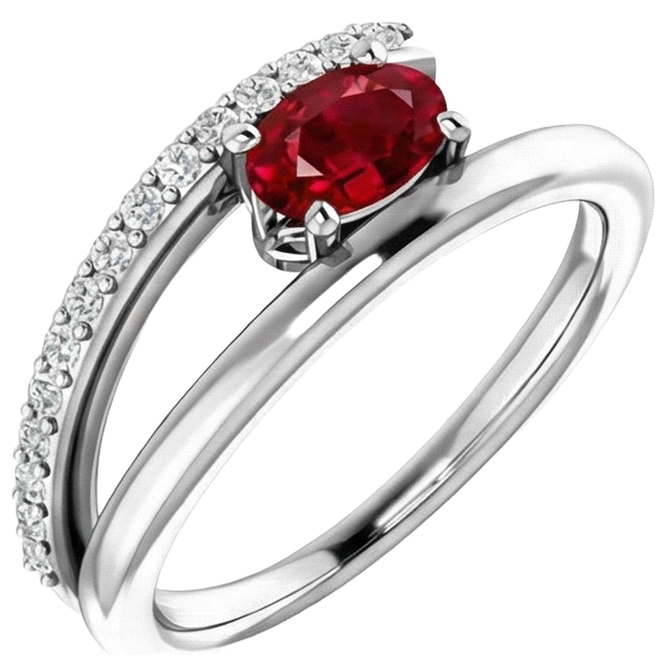 Bague Rubis Rouge 2 Carats Avec Diamants Or Blanc 14K