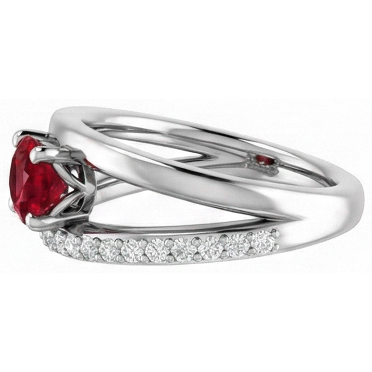 Bague Rubis Rouge 2 Carats Avec Diamants Or Blanc 14K