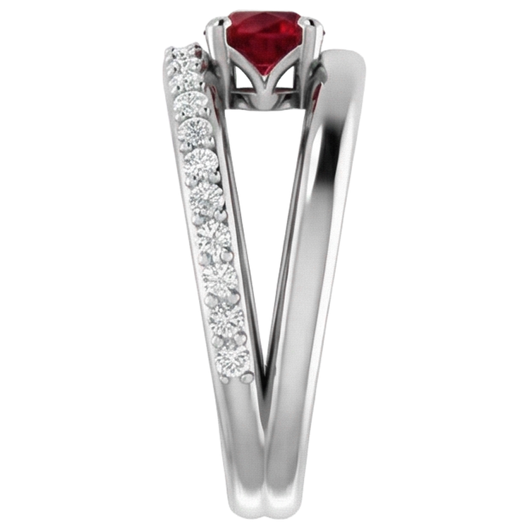Bague Rubis Rouge 2 Carats Avec Diamants Or Blanc 14K