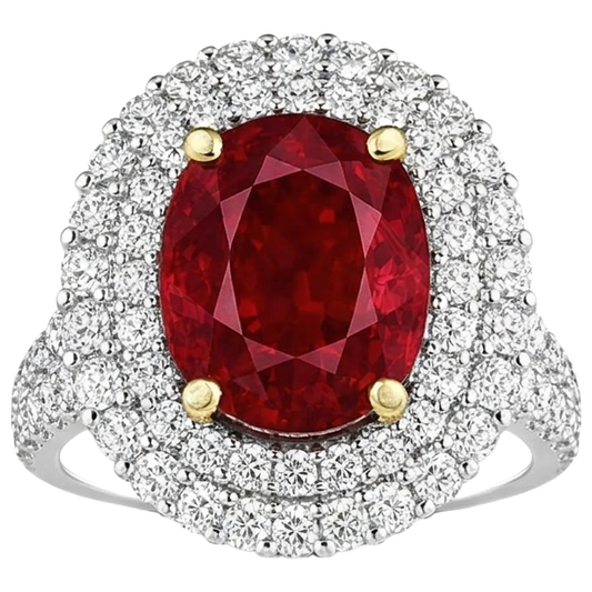 Bague Rubis Rouge 6 Ct Avec Diamants Naturels Extraits des Mines ( et non cultivés en laboratoire ) Sertie De Griffes Or 14K