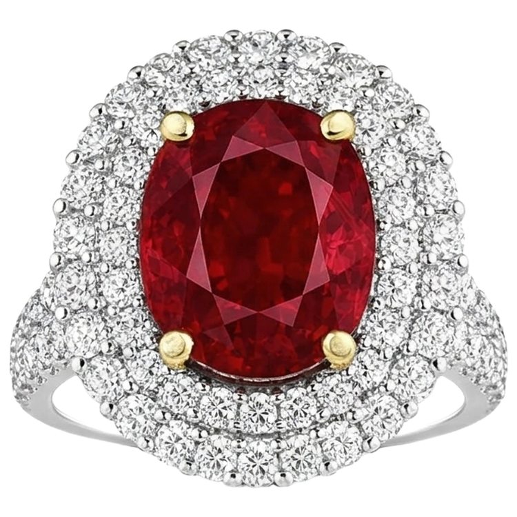 Bague Rubis Rouge 6 Ct Avec Diamants Naturels Extraits des Mines ( et non cultivés en laboratoire ) Sertie De Griffes Or 14K