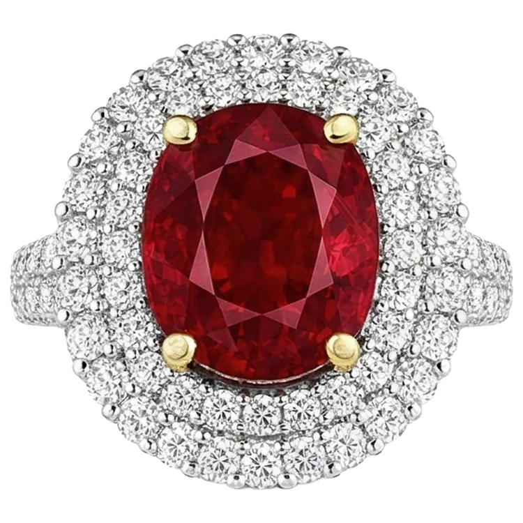 Bague Rubis Rouge 6 Ct Avec Diamants Naturels Extraits des Mines ( et non cultivés en laboratoire ) Sertie De Griffes Or 14K