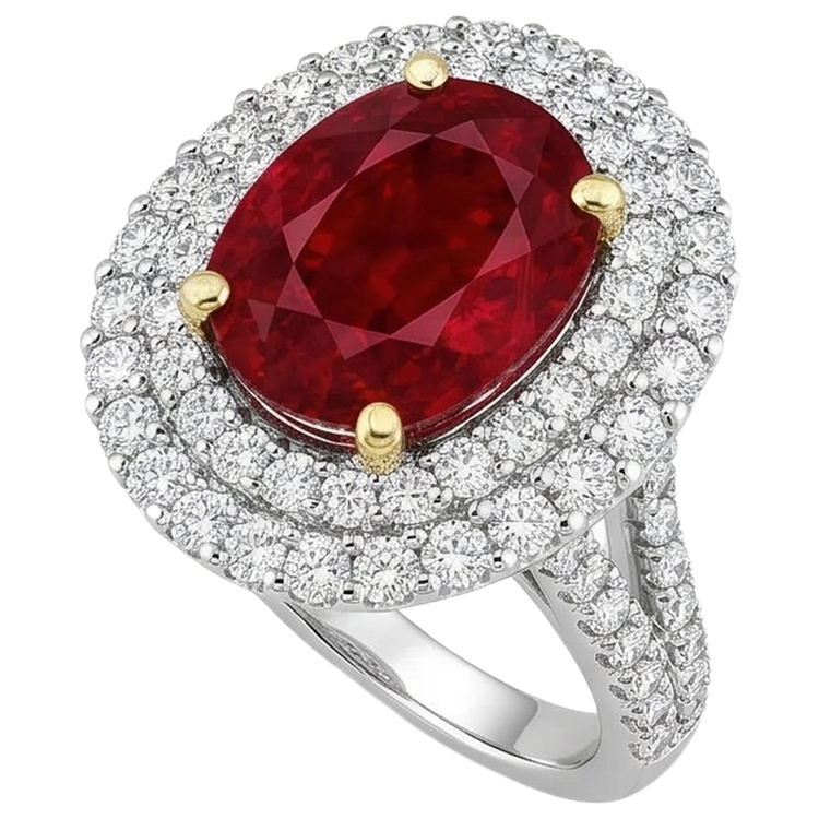 Bague Rubis Rouge 6 Ct Avec Diamants Naturels Extraits des Mines ( et non cultivés en laboratoire ) Sertie De Griffes Or 14K