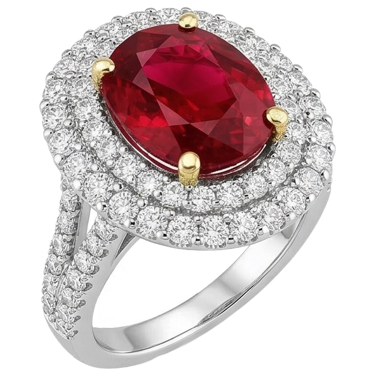 Bague Rubis Rouge 6 Ct Avec Diamants Naturels Extraits des Mines ( et non cultivés en laboratoire ) Sertie De Griffes Or 14K