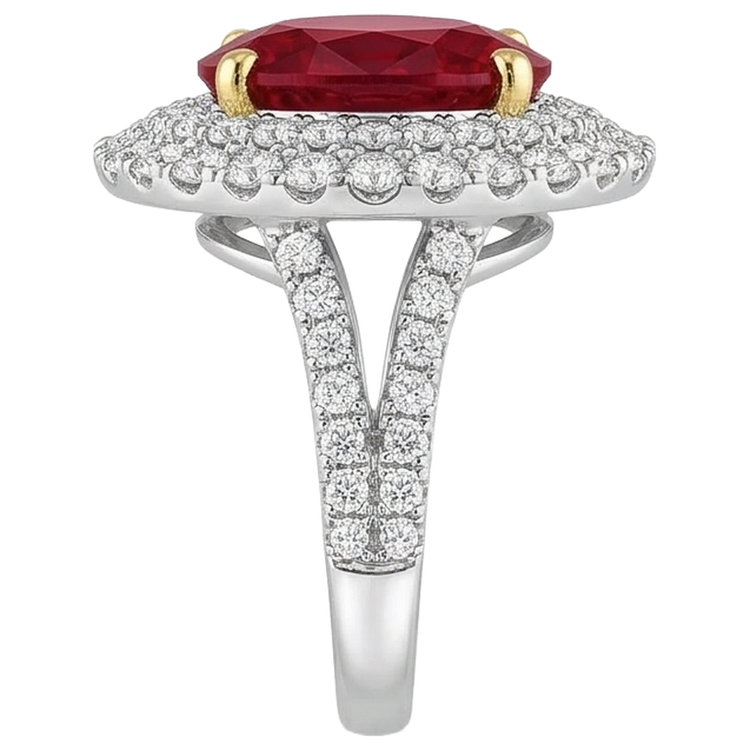 Bague Rubis Rouge 6 Ct Avec Diamants Naturels Extraits des Mines ( et non cultivés en laboratoire ) Sertie De Griffes Or 14K