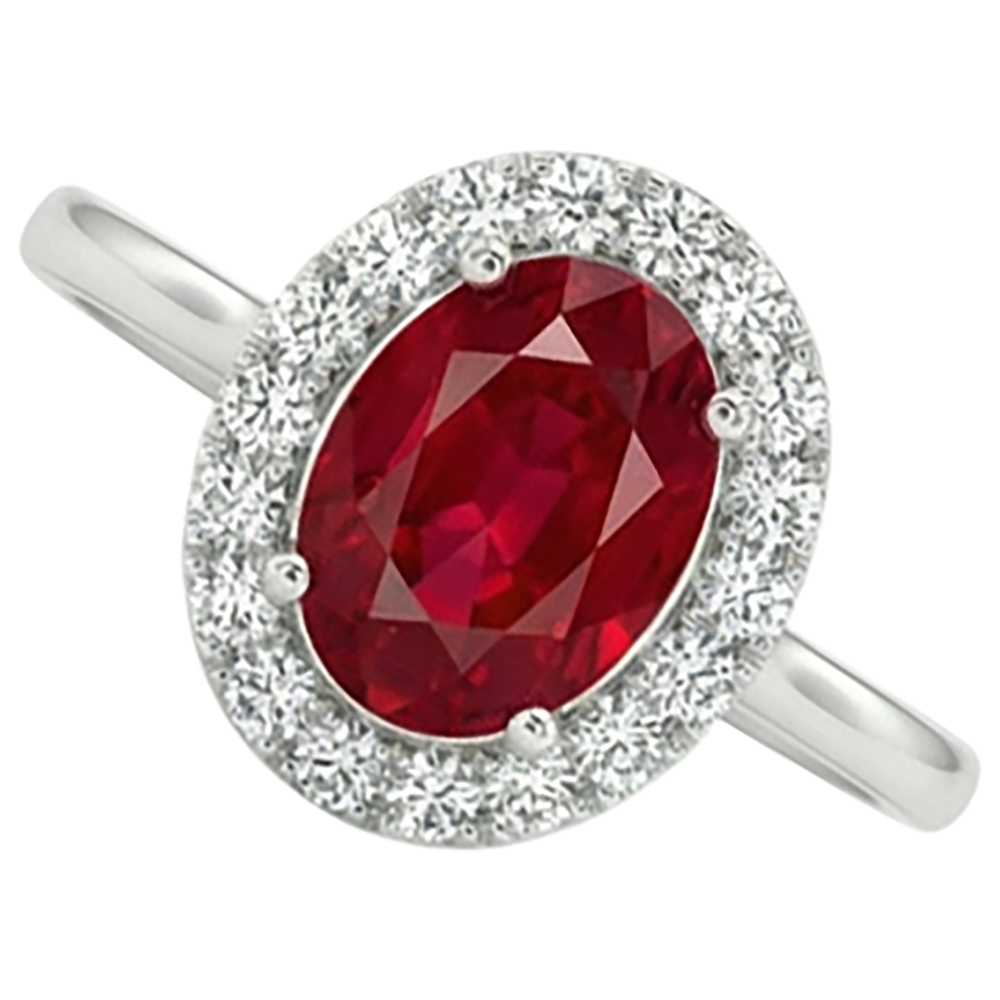 naturel oval rubis 3.75carats bague angle de côté