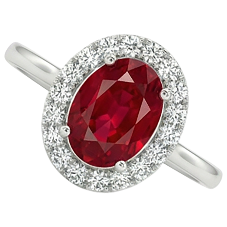 naturel oval rubis 3.75carats bague angle de côté