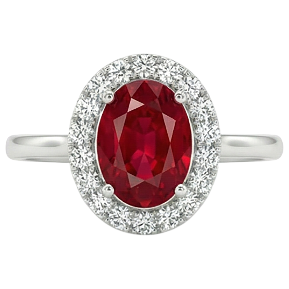 naturel oval rubis 3.75carats bague détail rapproché