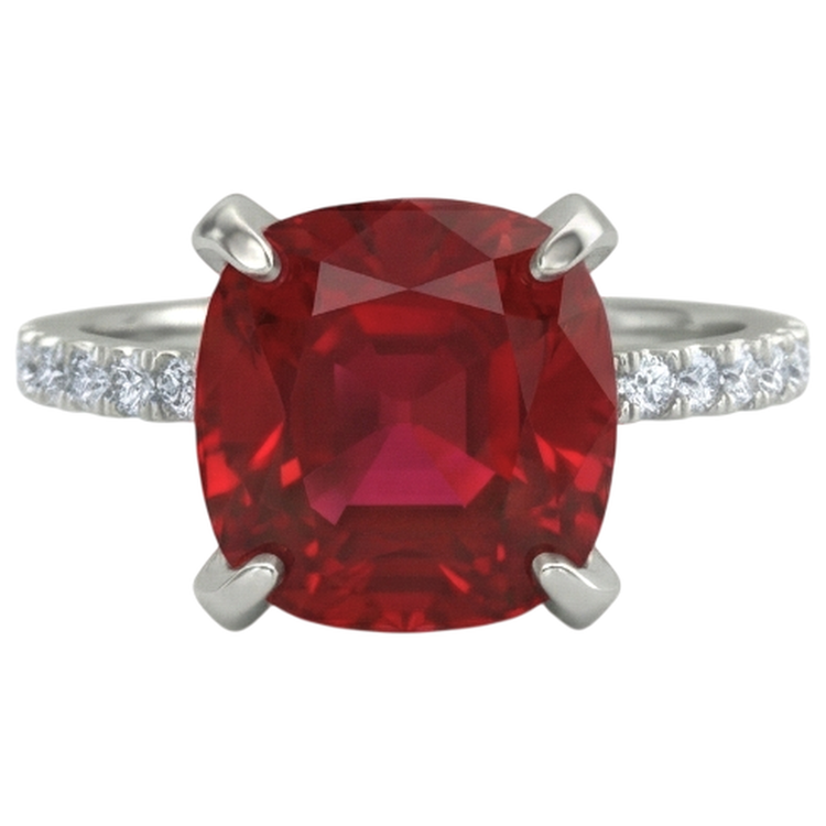 Bague Rubis Rouge Avec Diamants Naturels Extraits des Mines ( et non cultivés en laboratoire ) 4.25 Carats Or Blanc 14K