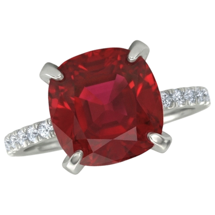 Bague Rubis Rouge Avec Diamants Naturels Extraits des Mines ( et non cultivés en laboratoire ) 4.25 Carats Or Blanc 14K