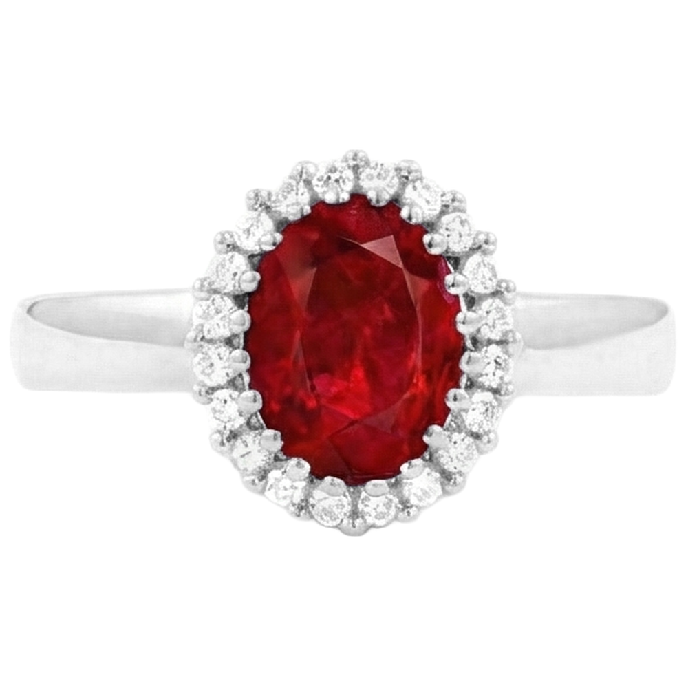 Bague Rubis Rouge Avec Diamants Naturels Extraits des Mines ( et non cultivés en laboratoire ) 5.75 Carats Or Blanc 14K