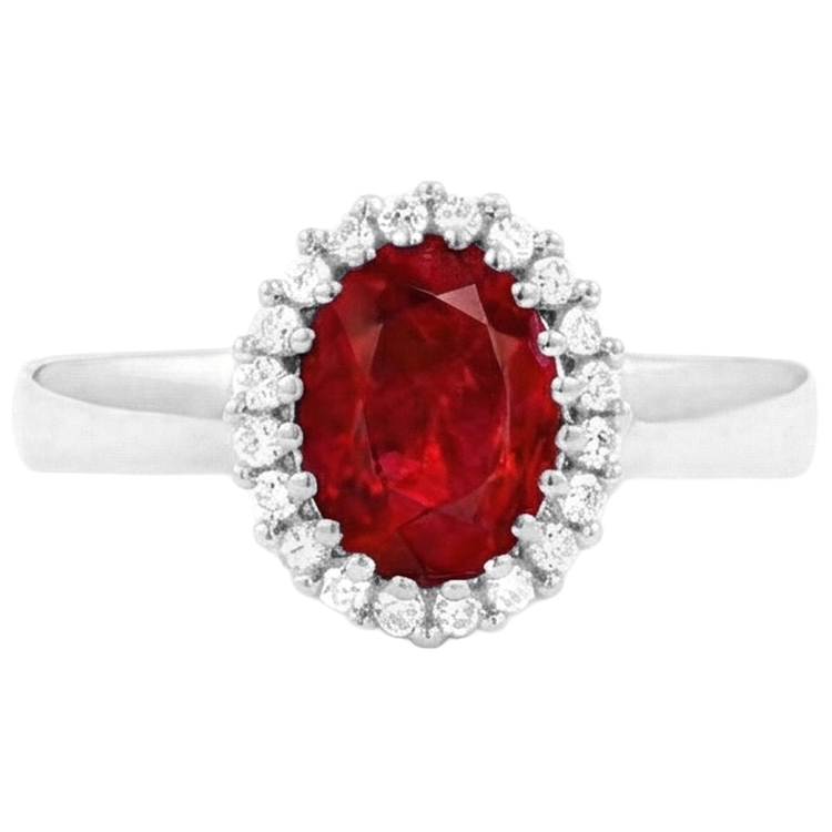 Bague Rubis Rouge Avec Diamants Naturels Extraits des Mines ( et non cultivés en laboratoire ) 5.75 Carats Or Blanc 14K