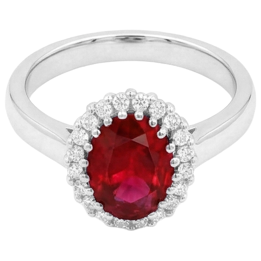 Bague Rubis Rouge Avec Diamants Naturels Extraits des Mines ( et non cultivés en laboratoire ) 5.75 Carats Or Blanc 14K