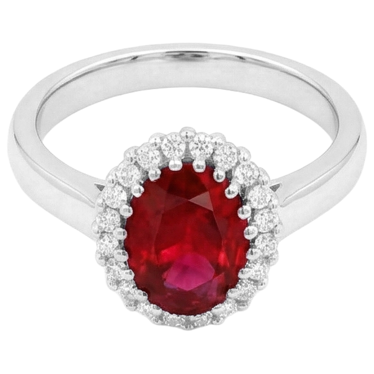 Bague Rubis Rouge Avec Diamants Naturels Extraits des Mines ( et non cultivés en laboratoire ) 5.75 Carats Or Blanc 14K