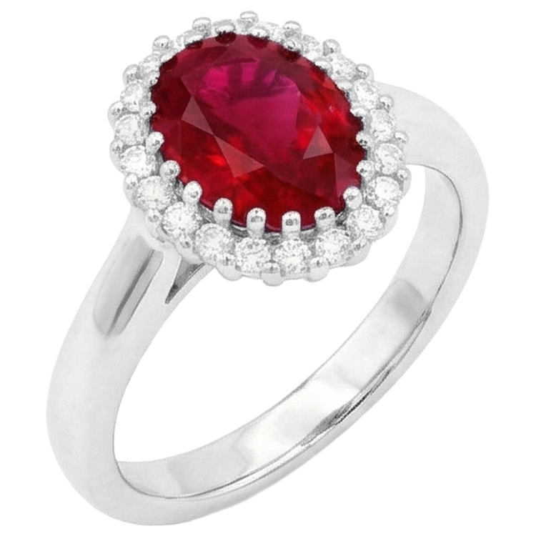 Bague Rubis Rouge Avec Diamants Naturels Extraits des Mines ( et non cultivés en laboratoire ) 5.75 Carats Or Blanc 14K