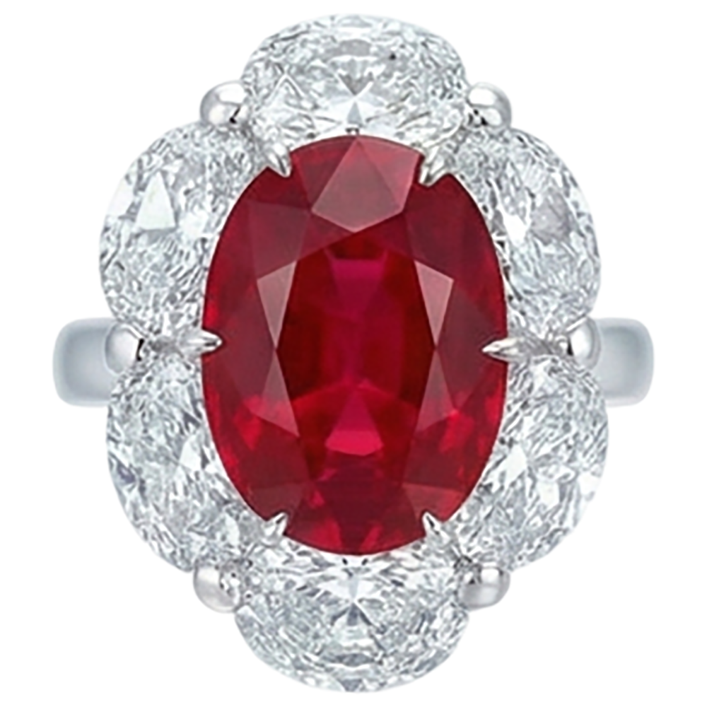 naturel oval rubis 5.25carats bague vue de face