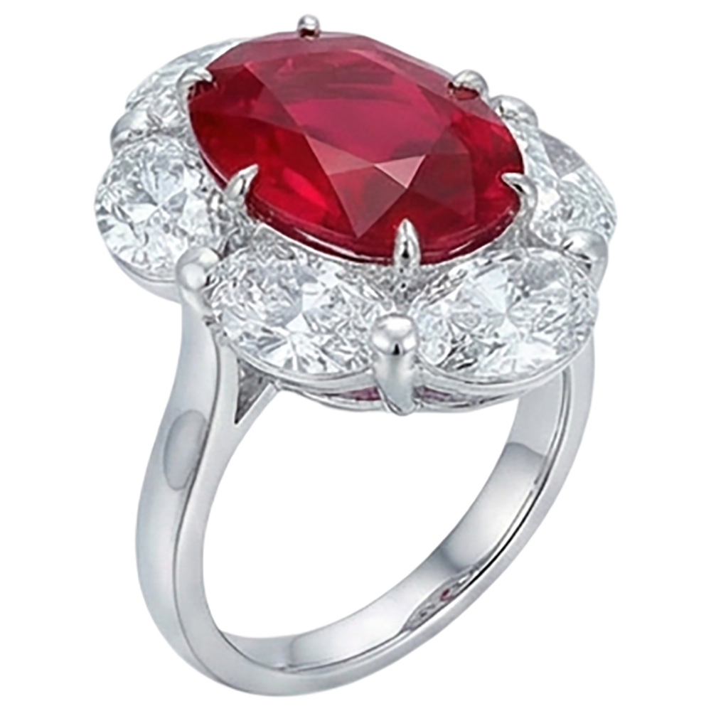 naturel oval rubis 5.25carats bague vue de dessus
